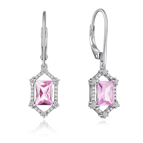 JiaYang Sterling Silber Emerald Cut Halo Ohrringe Leverback Turmalin Sechseck Tropfen Ohrringe Schmuck Geschenke für Hochzeiten Geburtstag Party von JiaYang