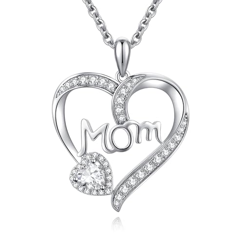 JiaYang Sterling Silber Herz Mütter Halskette mit April Simulierter Diamant AAAAA + CZ Anhänger Geschenk für Mama Mutter Großmutter von JiaYang