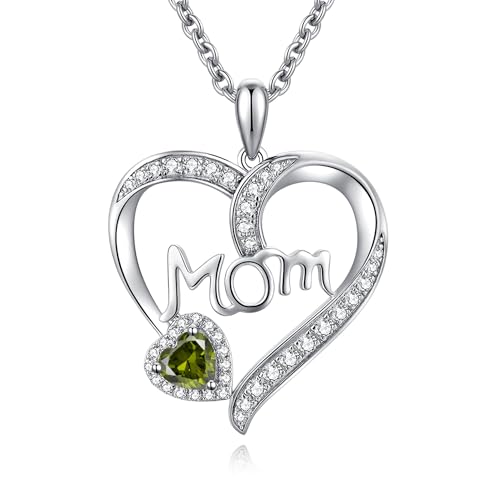 JiaYang Sterling Silber Herz Mütter Halskette mit August Peridot AAAAA + CZ Anhänger Geschenk für Mama Mutter Großmutter von JiaYang