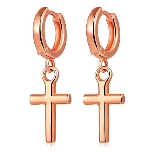 JiaYang Sterling Silber Kreuz baumeln Ohrringe hochglanzpoliert Kruzifix 10MM Hoop Ohrringe religiöse 18K vergoldet hängenden großen Kreuz Schmuck für Männer Frauen von JiaYang