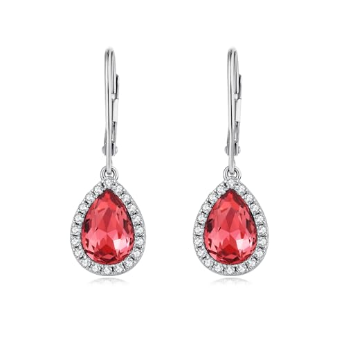 JiaYang Teardrop Drop Ohrringe für Frauen 925 Sterling Silber Halo Leverback Ohrringe Januar Granat Schmuck Geschenke für Frauen Mom Ihre Frau Freundin Tochter von JiaYang