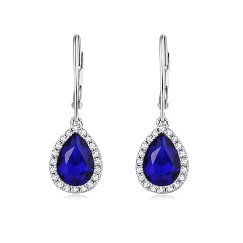 JiaYang Teardrop Tropfen Ohrringe für Frauen 925 Sterling Silber Halo Leverback Ohrringe Saphir Schmuck Geschenke für Frauen Mutter Ihre Frau Freundin Tochter von JiaYang