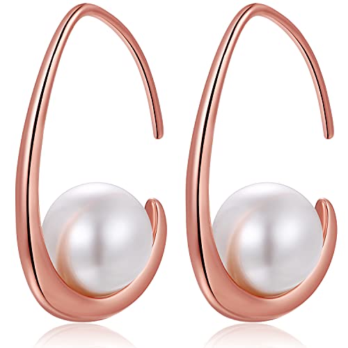 Perlenohrringe Damen Perlen Ohrringe Silber 925 Perlen Creolen Ohrringe mit Perlen Silber Ohrringe Perlen Ohrringe Hängend Damen Ohrringe Ohrhänger Zirkonia Perlen Leverback Ohrringe Rose Gold von JiaYang