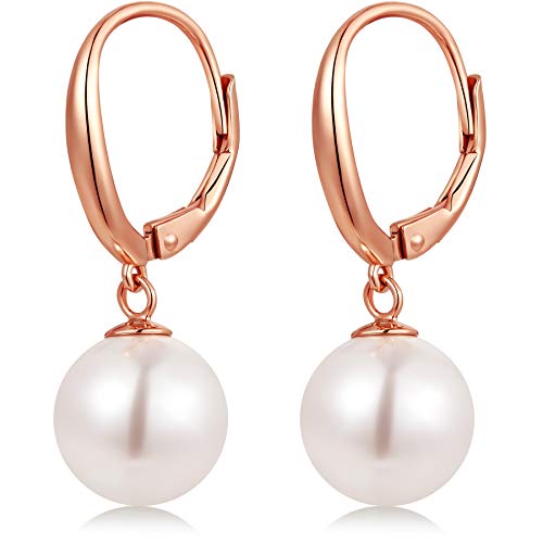 Jiayang Perlenohrringe für Frauen 18K Rose Gold überzogene minimalistische weiße ArtPearl Damen Hebel Dangle Ohrringe von JiaYang