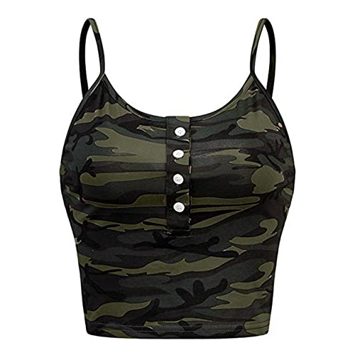 Damen Crop Top Camouflage Ärmellos T-Shirt Oberteile Sexy Sport Tank Tops Sportshirt Kurz Slim Fit Rundhals Shirt Frauen Teenager Mädchen Camo Bauchfrei Sommershirts Sporttop von Jiabing