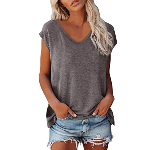 Jiabing Damen Kurzarm T-Shirt Mode Motiv Shirt Sommer Oberteile Casual V-Ausschnitte Blickdicht Tshirt Tunika Kurzen Ärmeln Hemd Bluse von Jiabing