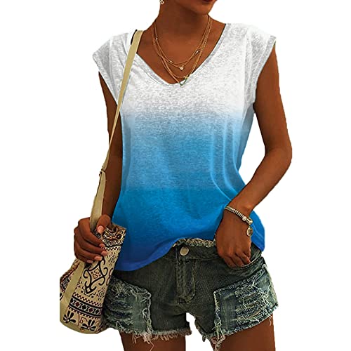 Jiabing Damen Kurzarm T-Shirt Mode Motiv Shirt Sommer Oberteile Casual V-Ausschnitte Blickdicht Tshirt Tunika Kurzen Ärmeln Hemd Bluse von Jiabing