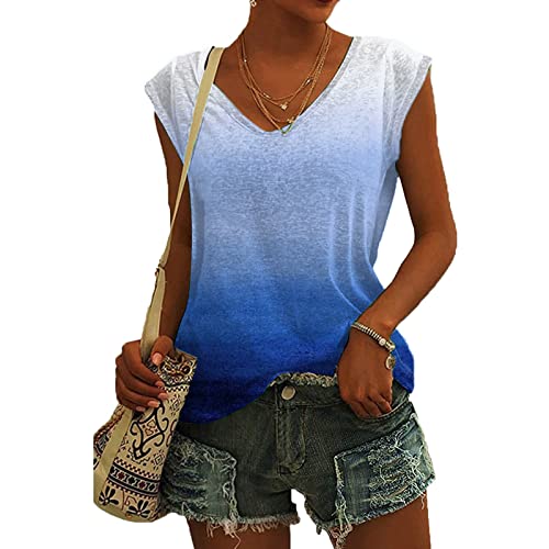 Damen Kurzarm T-Shirt Mode Motiv Shirt Sommer Oberteile Casual V-Ausschnitte Blickdicht Tshirt Tunika Kurzen Ärmeln Hemd Bluse von Jiabing