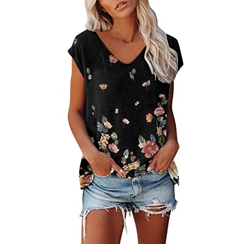 Damen Kurzarm T-Shirt Mode Motiv Shirt Sommer Oberteile Casual V-Ausschnitte Blickdicht Tshirt Tunika Kurzen Ärmeln Hemd Bluse von Jiabing