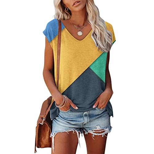 Jiabing Damen Kurzarm T-Shirt Mode Motiv Shirt Sommer Oberteile Casual V-Ausschnitte Blickdicht Tshirt Tunika Kurzen Ärmeln Hemd Bluse von Jiabing