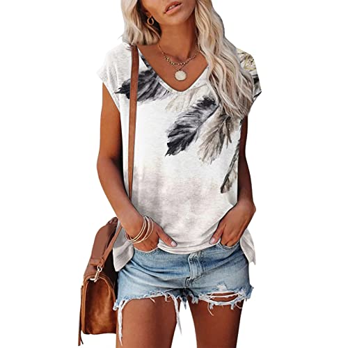 Damen Kurzarm T-Shirt Mode Motiv Shirt Sommer Oberteile Casual V-Ausschnitte Blickdicht Tshirt Tunika Kurzen Ärmeln Hemd Bluse von Jiabing