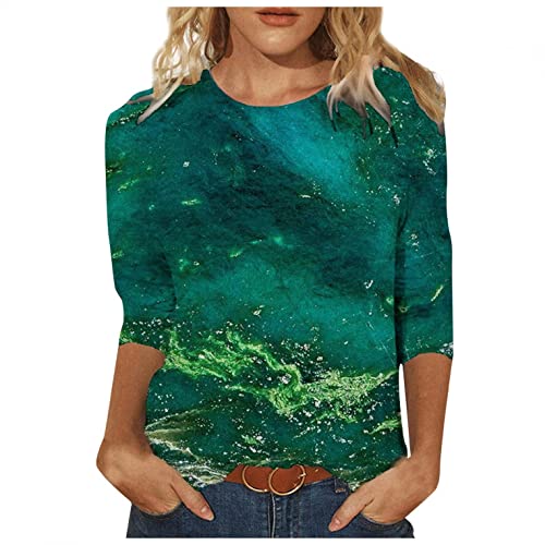 Damen T-Shirt 3/4 Arm Oberteile Tops Elegant Schmetterling Druck Shirt Tunika Lose Rundhals Sommershirts Mode Damenblusen Langarm Blumen Bluse Tshirt von Jiabing