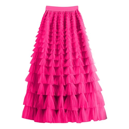 Damen Tüllrock Lange Stufenröcke Elastische Taille Tüllröcke Mehrschichtige Faltenröcke Mesh Tutu Röcke Puffy Maxi Röcke Karneval Elegant Elastisch Stufendecke Mesh Ballett Hochzeit Party von Jiabing