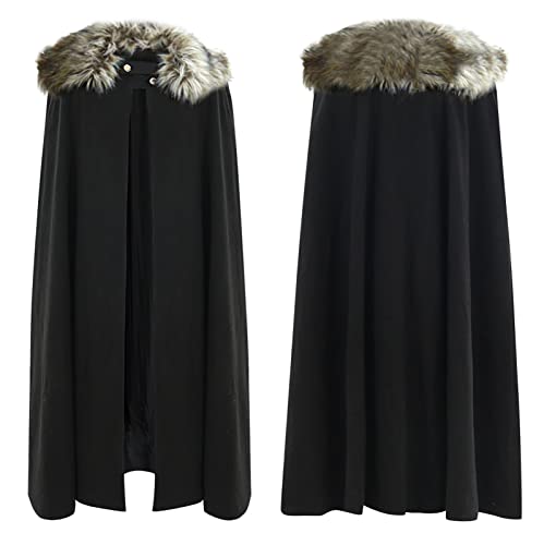 Herren Fellkragen Pelzkragen Umhang Mittelalter Gothic Vintage Poncho Cape Winter Warm Lange Cardigan Mantel, Männer Outwear Winddichte Winterjacke Trenchcoat Halloween Cosplay Kostüm Faschingskostüme von Jiabing