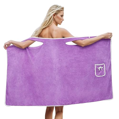 Jiabing Damen Saunakilt Bademantel Saunasarong Saunamantel Bath Robe mit Tasche 100% Baumwolle Robe Verdickt Morgenmantel Haushalts-Duschrock für Erwachsene Surf Poncho Badeponcho Handtuch Poncho von Jiabing
