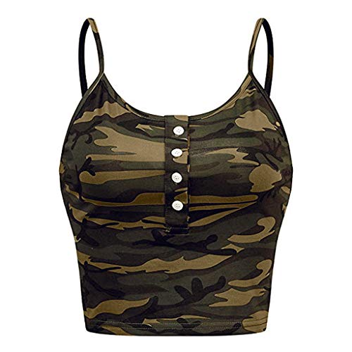 Jiabing Damen Sport Camouflage Crop Top Sexy Bauchfrei Ärmellos Oberteile Shirts BH-Tops Camisole Spaghetti Sommer Tops Bustier Tanktop Bra von Jiabing