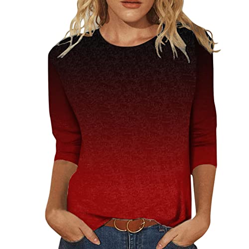 Jiabing Damen T Shirt 3/4 Arm Oberteile Tops Aquarelle Motiv Damenshirts Bunte Blumenmuster Druck Tunika T-Shirt Lose Rundhals Sommershirts Mode Herbst Damenblusen Langarm Blumen Bluse Tshirt von Jiabing