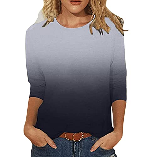 Jiabing Damen T-Shirt 3/4 Arm Oberteile Tops Bunte Blumenmuster Druck Tunika Shirt Lose Rundhals Sommershirts Mode Damenblusen Langarm Blumen Bluse Tshirt von Jiabing