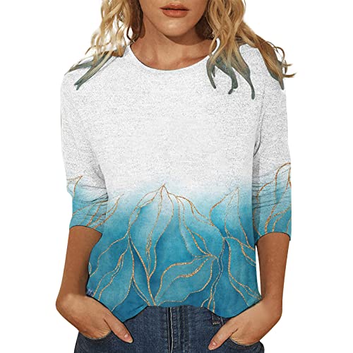 Jiabing Damen T-Shirt 3/4 Arm Oberteile Tops Bunte Blumenmuster Druck Tunika Shirt Lose Rundhals Sommershirts Mode Damenblusen Langarm Blumen Bluse Tshirt von Jiabing