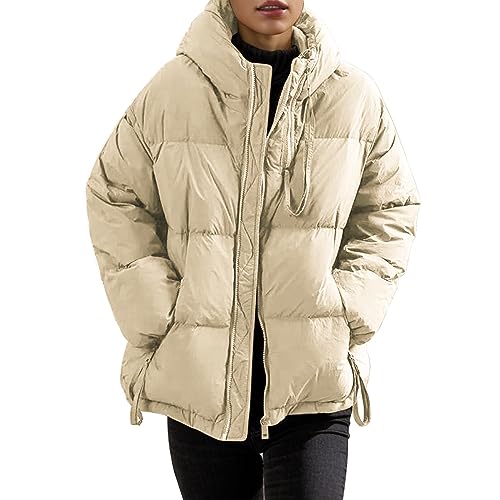 Jiabing Daunenjacke Damen Winterjacke Kurz Puffer Jacke Kurzer Wintermantel Winter Parka Down Jacket Oversized Steppjacke Daunenmantel Baumwolljacke Übergröße Mantel Mit Kapuze Reißverschluss von Jiabing