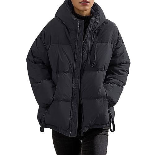 Jiabing Daunenjacke Damen Winterjacke Kurz Puffer Jacke Kurzer Wintermantel Winter Parka Down Jacket Oversized Steppjacke Daunenmantel Baumwolljacke Übergröße Mantel Mit Kapuze Reißverschluss von Jiabing