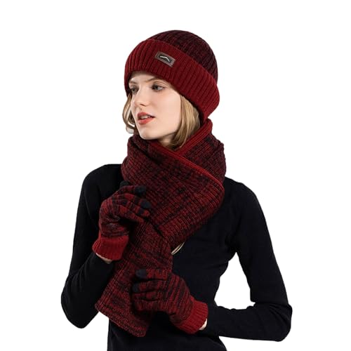 Jiabing Herren Damen Lang Strickschal Mütze Handschuhe Sets Unisex Warme Fleece Gefüttert Strickmütze Wintermütze Winterschal Fausthandschuhe Thermo Fäustlinge 3-Teiliges Winterset von Jiabing