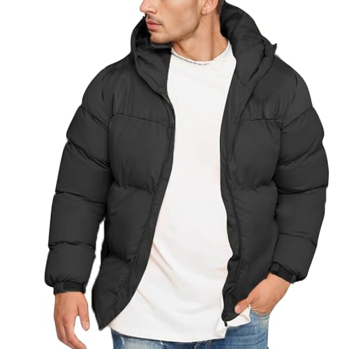 Jiabing Herren Winterjacke Steppjacke Warme Jacke Gefüttert mit Kapuze Winter Unisex Einfarbige Gefüttert Jacke Verdickte Padded Jacket Outdoor Übergangsjacke Winterjacke Parka Daunenjacke von Jiabing