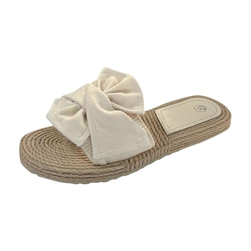 Jiabing Sandalen Damen Sommer Flache Espadrille Blumen Sandaletten Römische Schuhe Elegante Hausschuh Slipper Sandals Flip Flops Leicht Bequem Slippers Sommerschuhe Freizeitschuhe von Jiabing
