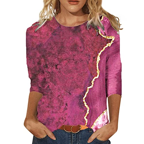 Shirts Damen Elegant Damen T-Shirt 3/4 Arm Oberteile Tops Bunte Blumenmuster Druck Tunika Shirt Lose Rundhals Sommershirts Mode Damenblusen Langarm Blumen Bluse Tshirt von Jiabing