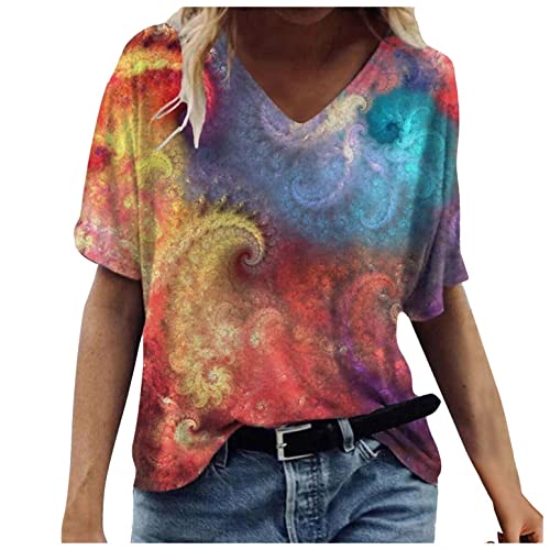 Lulupi 3D Druck Damen T-Shirt Kurzarm Oberteile Blumen Motiv Sommershirts V-Ausschnitte Lose Tunika Shirt Bunte Blumenmuster Tops Oversize Lose Tshirt Bluse Top von Jiabing