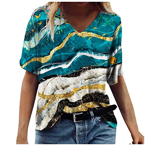 Jiabing Lulupi 3D Druck Damen T-Shirt Kurzarm Oberteile Blumen Motiv Sommershirts V-Ausschnitte Lose Tunika Shirt Bunte Blumenmuster Tops Oversize Lose Tshirt Bluse Top von Jiabing