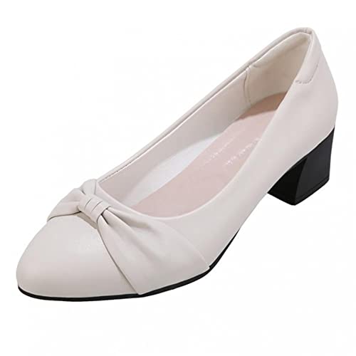 Lulupi Frauen Pumps mit Niedrigem Mittelhohem Blockabsatz für Damen Klassischer Slip-On Runde Zehen Ballerinas Elegantes Bürokleid klobiger Absatz Größe 39 von Jiabing