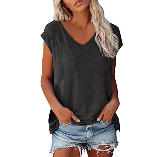 Shirt Damen Elegant ärmellose T-Shirt Tops Oberteile Frauen Schwarz Kleidung Frau Sommer Shirts Top Damen V-Ausschnitte Tshirt Casual Rundhals Klamotten Teenager Mädchen von Jiabing