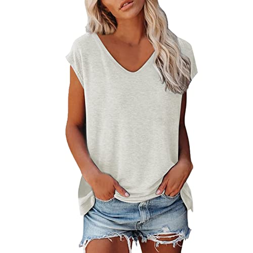 Shirt Damen Elegant ärmellose T-Shirt Tops Oberteile Frauen Schwarz Kleidung Frau Sommer Shirts Top Damen V-Ausschnitte Tshirt Casual Rundhals Klamotten Teenager Mädchen von Jiabing