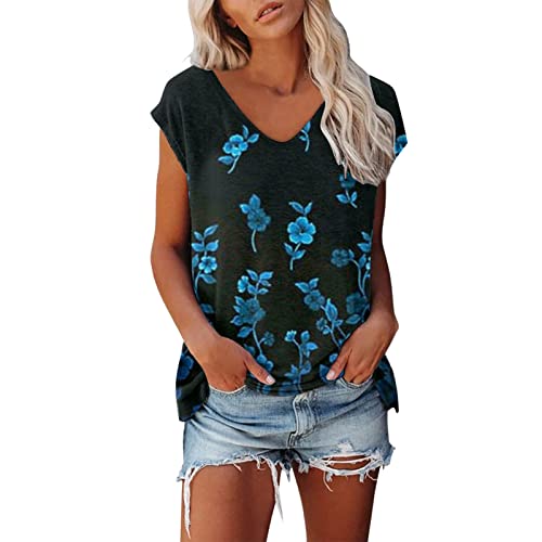 Shirt Damen Elegant ärmellose T-Shirt Tops Oberteile Frauen Schwarz Kleidung Frau Sommer Shirts Top Damen V-Ausschnitte Tshirt Casual Rundhals Klamotten Teenager Mädchen von Jiabing