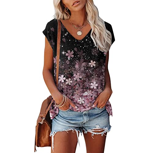 Shirt Damen Elegant ärmellose T-Shirt Tops Oberteile Frauen Schwarz Kleidung Frau Sommer Shirts Top Damen V-Ausschnitte Tshirt Casual Rundhals Klamotten Teenager Mädchen von Jiabing