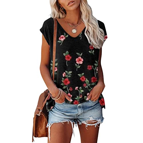 Shirt Damen Elegant ärmellose T-Shirt Tops Oberteile Frauen Schwarz Kleidung Frau Sommer Shirts Top Damen V-Ausschnitte Tshirt Casual Rundhals Klamotten Teenager Mädchen von Jiabing