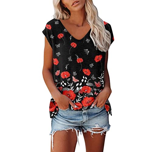 Shirt Damen Elegant ärmellose T-Shirt Tops Oberteile Frauen Schwarz Kleidung Frau Sommer Shirts Top Damen V-Ausschnitte Tshirt Casual Rundhals Klamotten Teenager Mädchen von Jiabing