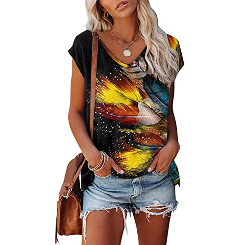 Shirt Damen Elegant ärmellose T-Shirt Tops Oberteile Frauen Schwarz Kleidung Frau Sommer Shirts Top Damen V-Ausschnitte Tshirt Casual Rundhals Klamotten Teenager Mädchen von Jiabing