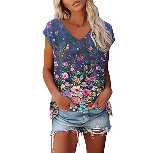 Shirt Damen T-Shirt Sommer Kurzarm Oberteile Blumen Motiv Tunika Shirt Pusteblume Drucken Lose Rundhals Tshirt Bluse Top von Jiabing