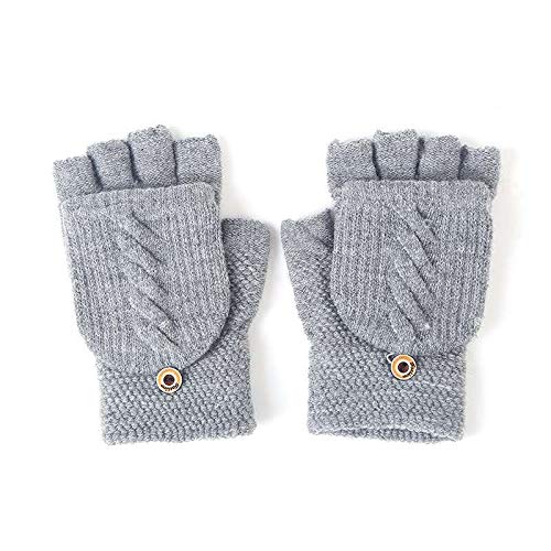 Damen Flip Handschuhe ，Winter Handschuhe Fingerlose Fäustlinge Damen Unisex Doppelfunktione Winterhandschuhe Fingerhandschuhe Strickhandschuhe mit Flip Top （grau） von Jiahanle