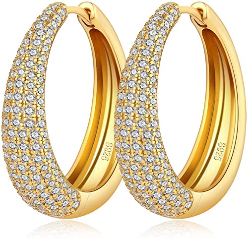 18 Karat Weißgold Plattierte Creolen Silber Damen Ohrringe S925 Sterling Silber Creolen mit AAAAA Zirkonia Mehrfache Größe, Silber,Gold,Rosegold Farben (E: Gold 25mm) von Jiahanzb