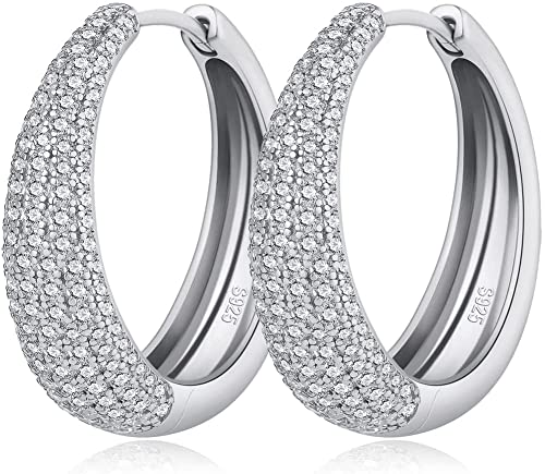 JIAHANZB Ohrringe Silber 925 Creole,Creolen Silbrig 925 Groß,Kreolen Silbern,Silberfarben Ohrring Set,Hoop Earring und Zirkone(E: Silver 20mm) von Jiahanzb