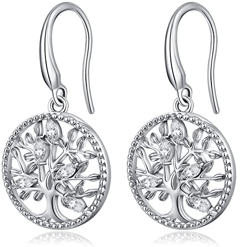 Baum des Lebens Ohrringe für Damen, 925 Sterling Silber Ohrringe Hängende mit Zirkonia Kristall Schmuck für ihre Damen Mutter von Jiahanzb