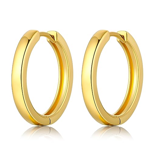 Hoop Ohrringe für Damen, Sleeper Hoop Huggie Scharnier Sterling Silber Post Hoops Ohrringe Hypoallergene Schmuck Geschenke gold 21mm von Jiahanzb