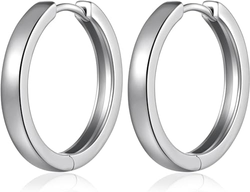 Hoop Ohrringe für Damen, Sleeper Hoop Huggie Scharnier Sterling Silber Post Hoops Ohrringe Hypoallergene Schmuck Geschenke silver 25mm von Jiahanzb