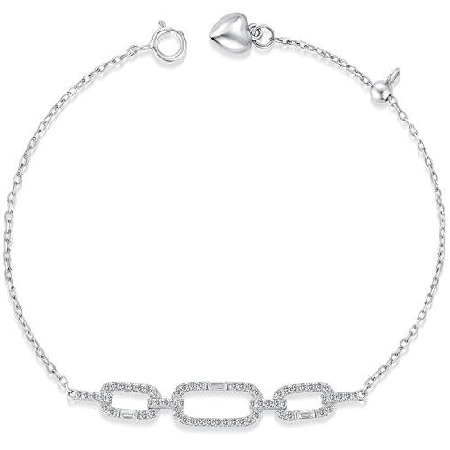 Jiahanzb Damen Armband 925 Sterling Silber Zirkonia Armkette Verstellbar Charm Armband (A: Quadrat) von Jiahanzb