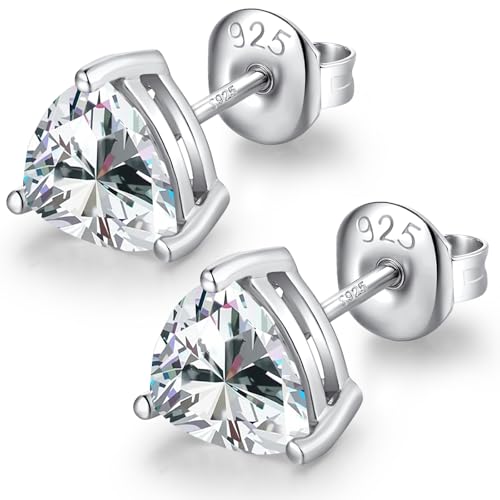 Jiahanzb Damen Cubic Zirkonia Ohrstecker 925 Sterling Silber Dreieckige CZ Simulierte Diamant Ohrstecker Ohrringe Mehrere Ohrlöcher Hypoallergenes Zirconia Schmuck Geschenke für Damen Herren 8MM von Jiahanzb