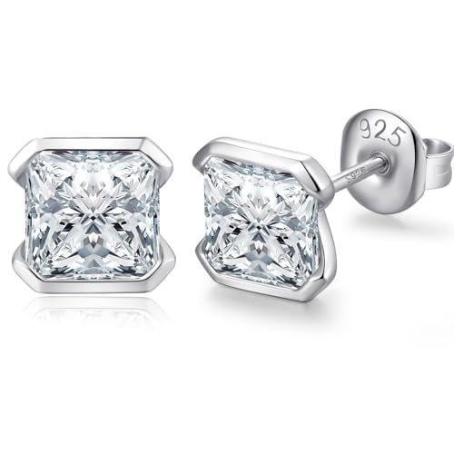 Jiahanzb Damen Cubic Zirkonia Ohrstecker 925 Sterling Silber Magnetische CZ Simulierte Diamant Ohrstecker Ohrringe Hypoallergenes Prinzessin Zirconia Schmuck Geschenke für Damen Herren 7MM von Jiahanzb