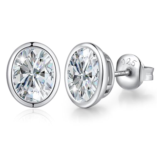 Jiahanzb Damen Cubic Zirkonia Ohrstecker 925 Sterling Silber Ovale CZ Simulierte Diamant Ohrstecker Ohrringe Bezel Hypoallergenes Zirconia Schmuck Geschenke für Damen Herren 5MM von Jiahanzb